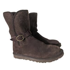 UGG Dark Chocolate Brown Nyla Wool Knit Suede Buckle Winter Shearling Boots Sz 6